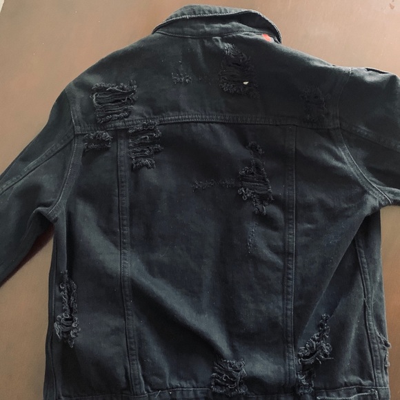 Pacsun Blk Jean Jacket W/ Red Stripe (Pre-ripped) - Picture 3 of 3